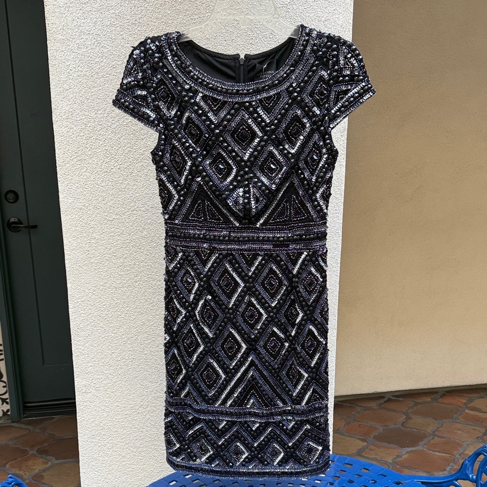 NEW Adrianna Papell Elegant Black and Silver Beaded Dress - Picture 3 of 8